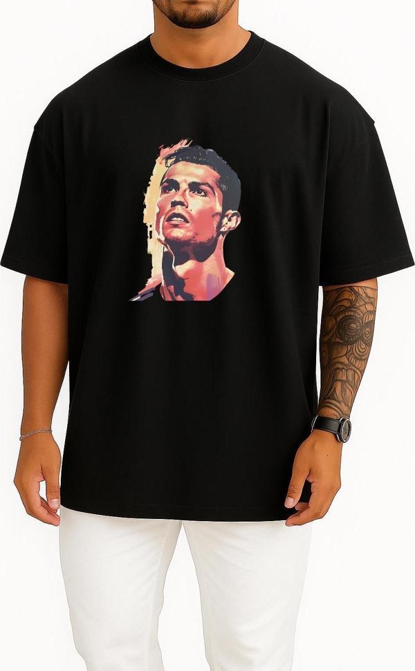 Oversize Cristiano Ronaldo Just Göğüs Tasarımlı Unisex T-Shirt - Image 1