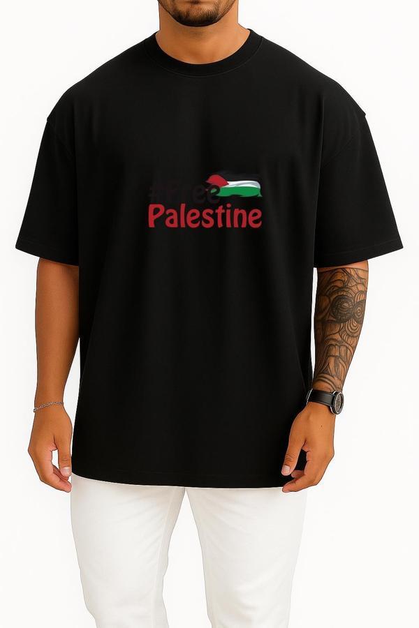 Oversize Free Palestine Göğüs Tasarımlı Unisex T-Shirt - Image 1