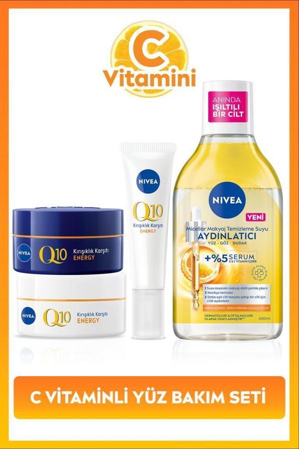 C Vitamini Bakım Seti, Micellar Makyaj Temizleme Suyu 400ml,Göz Kremi 15ml, Gündüz ve Gece Yüz Kremi - Image 1