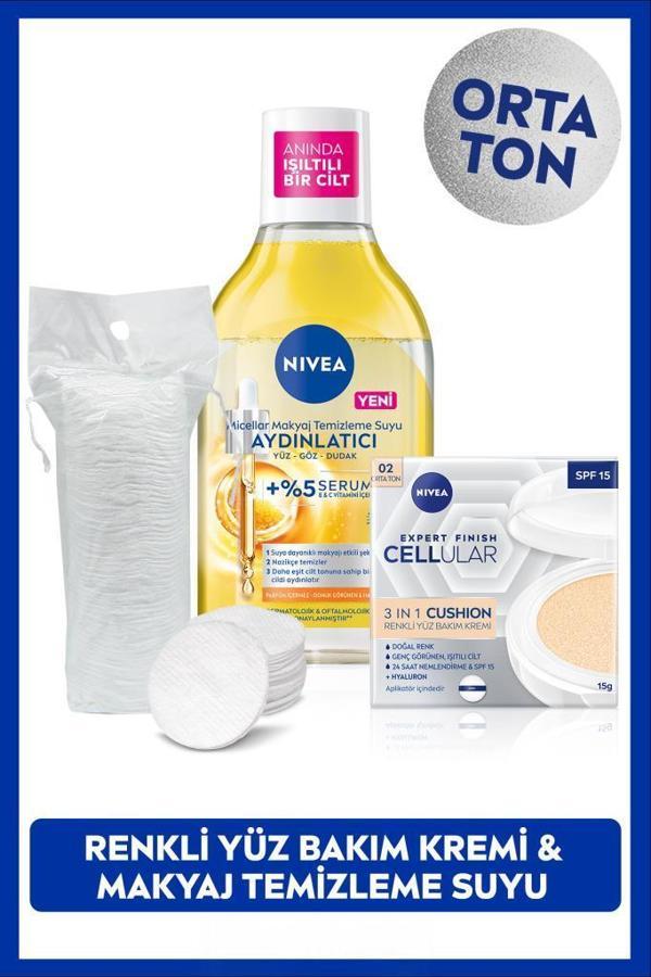 Micellar Makyaj Temizleme Suyu 400ml ve Cellular Expert Cushion Yüz Güneş Krem,Orta Ton,Pamuk Hediye - Image 1