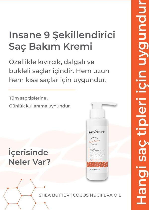 Insane Naturale Şekillendirici, Bukle Belirginleştirici Saç Bakım Ve Onarım Kremi (Insane 9)(Valiz-Seyahat Boy)100Ml - Image 1