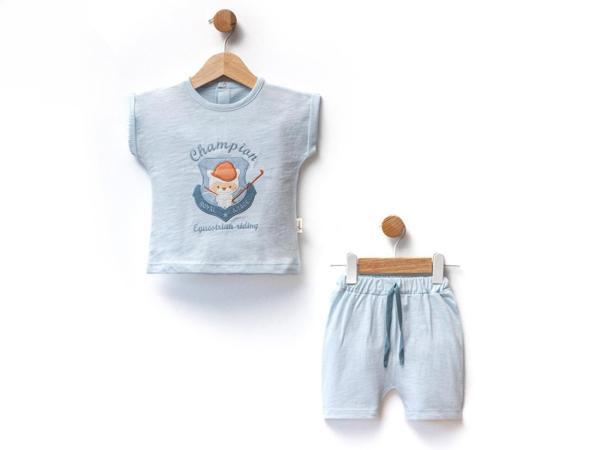 CHAMPION NAKIŞLI TSHIRT ŞORT TAKIM Mavi - Image 1