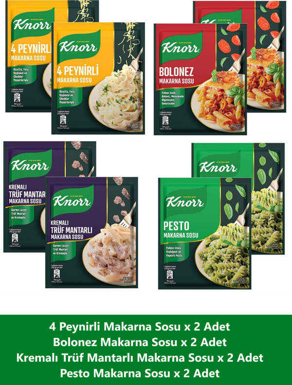 Knorr Makarna Sosu Seti x 8 Adet (Truf Mantarlı + Pesto + Bolonez + 4 Peynirli) - Image 1