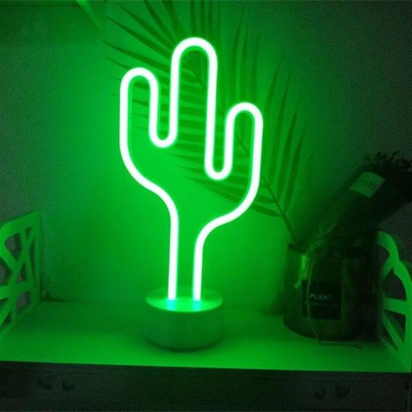 Neon Işıklı Kaktüs Masa Gece Lambası Pil ve Usb - Image 1