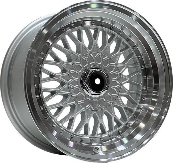 7 X 14 SLK-1308 4X100 ET15 73.1 SILVER+LIP MAC+CHROME RIVETS - Image 1