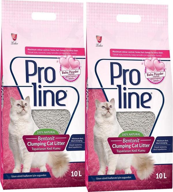 Proline Bebek Pudrası Kokulu Kalın Taneli Kedi Kumu 10 L x 2 Adet - Image 1