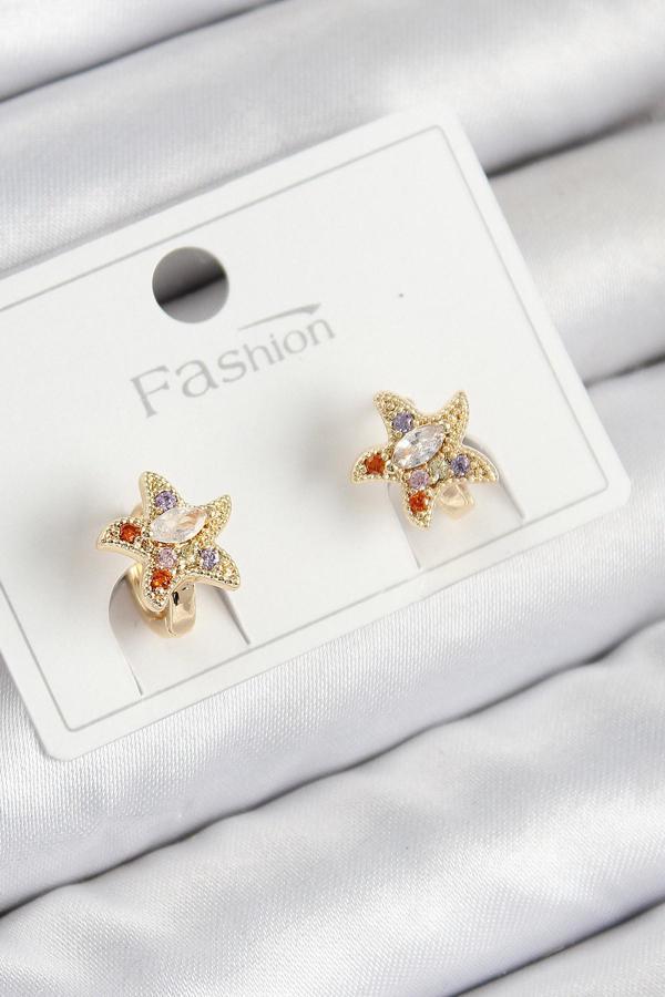 Pirinç Zirkon Taşlı Yıldız Model Gold Renk Çocuk Küpe - Image 1