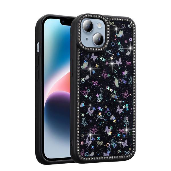 iPhone 13 Uyumlu Kamera Korumalı Simli Taş Tasarımlı Silikon Arka Kapak - Image 1