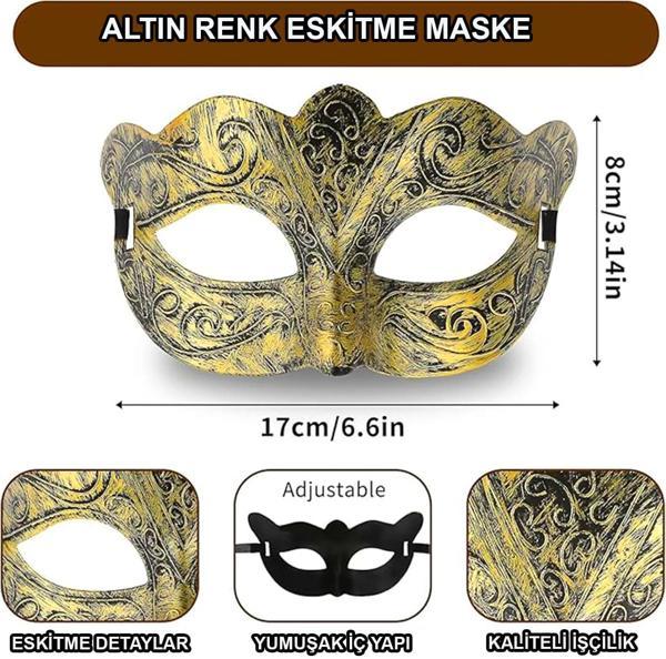 Altın Renk Eskitme Balo Maskesi – Venedik Tarzı Parti Maskesi - Image 1