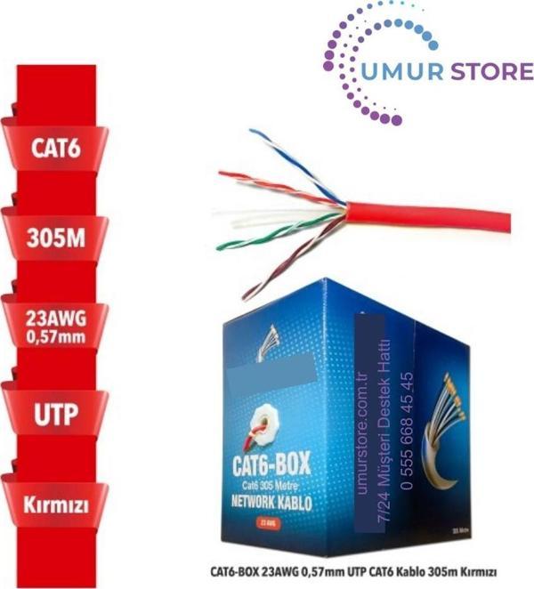 Cat6-Box 23AWG 0,57MM Utp Cat6 Kablo 305M Kırmızı - Image 1