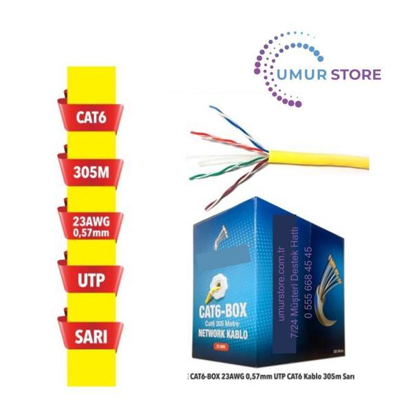 Cat6-Box 23AWG 0,57MM Utp Cat6 Kablo 305M Sarı - Image 1
