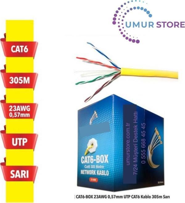 Cat6-Box 23AWG 0,57MM Utp Cat6 Kablo 305M Sarı - Image 1