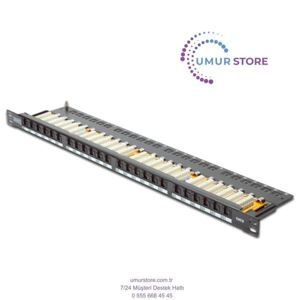 24 port Cat-6 UTP Patch Panel, 8P8C, LSA, 0,5U boyut, tozdan korumak için kapaklı, zırhsız, siyah re - Image 1