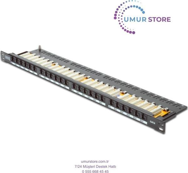 24 port Cat-6 UTP Patch Panel, 8P8C, LSA, 0,5U boyut, tozdan korumak için kapaklı, zırhsız, siyah re - Image 1