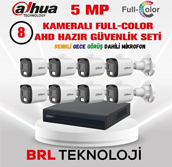 Dahua 5 Mp 8 Kameralı Sesli 30 Metre Renkli Gece Görüşlü Full Hd Kamera Seti - Image 1