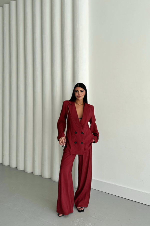 MODAL 4 DÜĞME ASTARSIZ CEKET - PANTOLON TAKIM - Bordo - Image 1