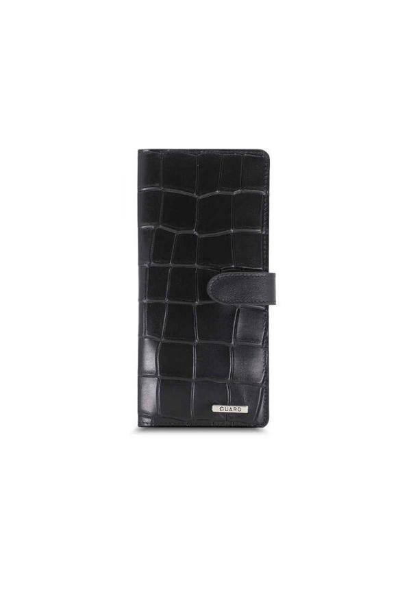 Guard Large Croco Siyah Kart ve Para Slotlu Hakiki Deri Telefon Cüzdanı Erkek / Kadın P3032 - Image 1
