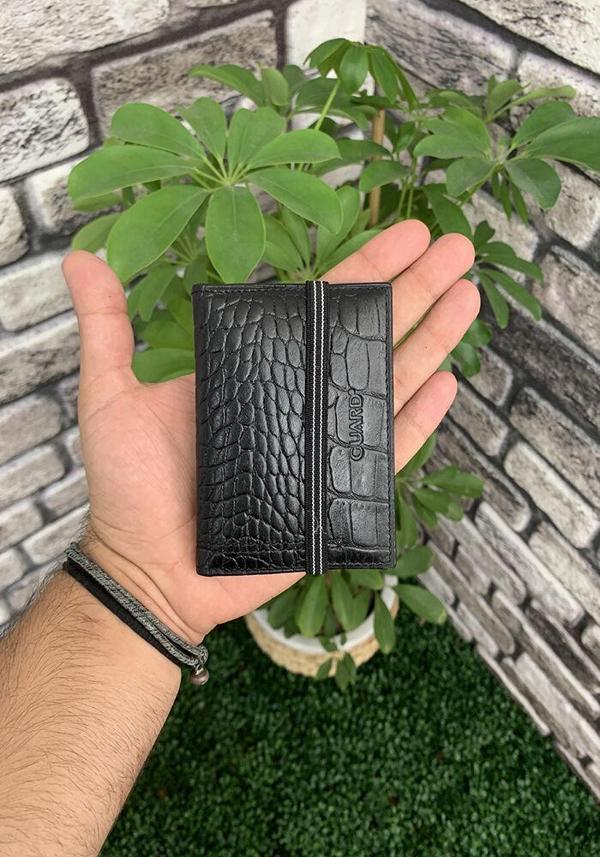 Guard Siyah Croco Desenli Hakiki Deri Lastikli Spor Kartlık Erkek / Kadın P1041 - Image 1