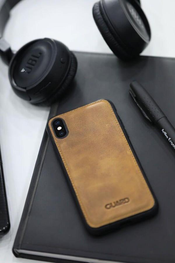 Guard Antik Taba Hakiki Deri iPhone Xs Max Telefon Kılıfı - Image 1