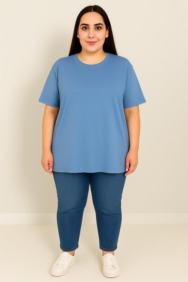 Kadın Büyük Beden Kısa Kollu Basic Oversize T-shirt 1976-25 - Image 1