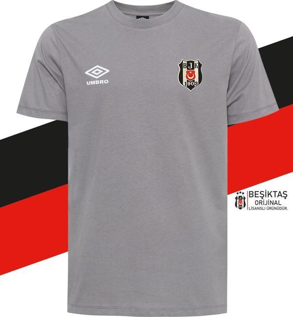 Beşiktaş Orijinal Lisanslı Sıfır Yaka Gri T-Shirt - Image 1