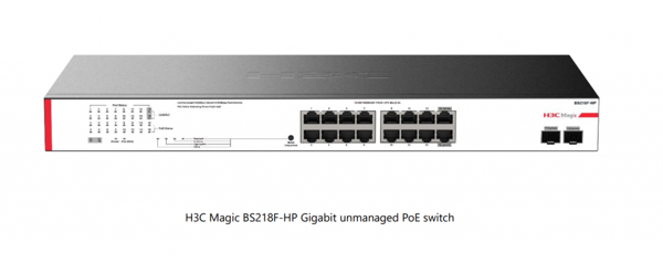 H3C Magic BS218F-HP, 18 Port, GigaBit, 16 Port PoE, 225W, 2 Port GigaBit Uplink, +2 Port GigaBit SFP, Metal Kasa, Yöneti - Image 1