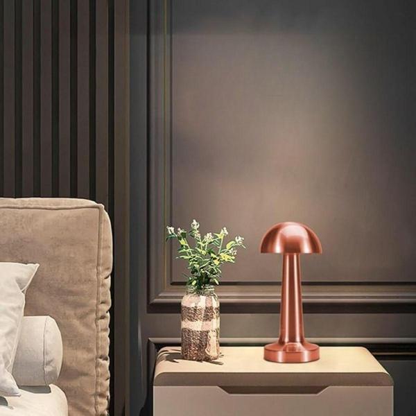 BUFFER® Mantar Model Bronz Renk Şarjlı Dokunmatik 3 Renkli LED Masa Lambası - Image 1