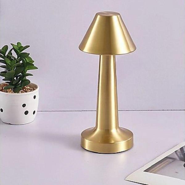 BUFFER® Çatı Model Gold Renk Şarjlı Dokunmatik 3 Renkli LED Masa Lambası - Image 1