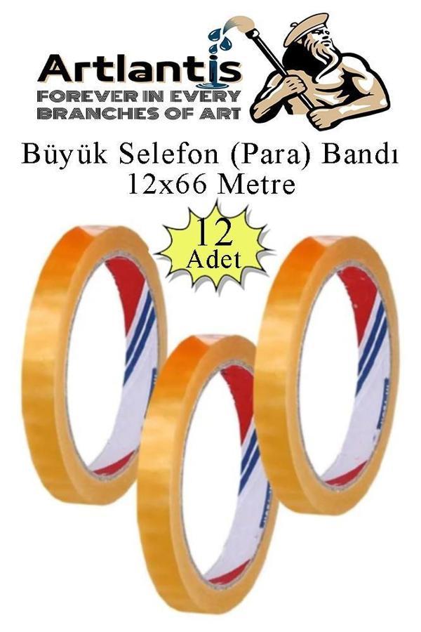 12x66 Metre Selefon Bant 12 Adet Büro Bandı Büyük Bant Makinelerine Uyumlu Kırtasiye Şeffaf Para Bandı - Image 1