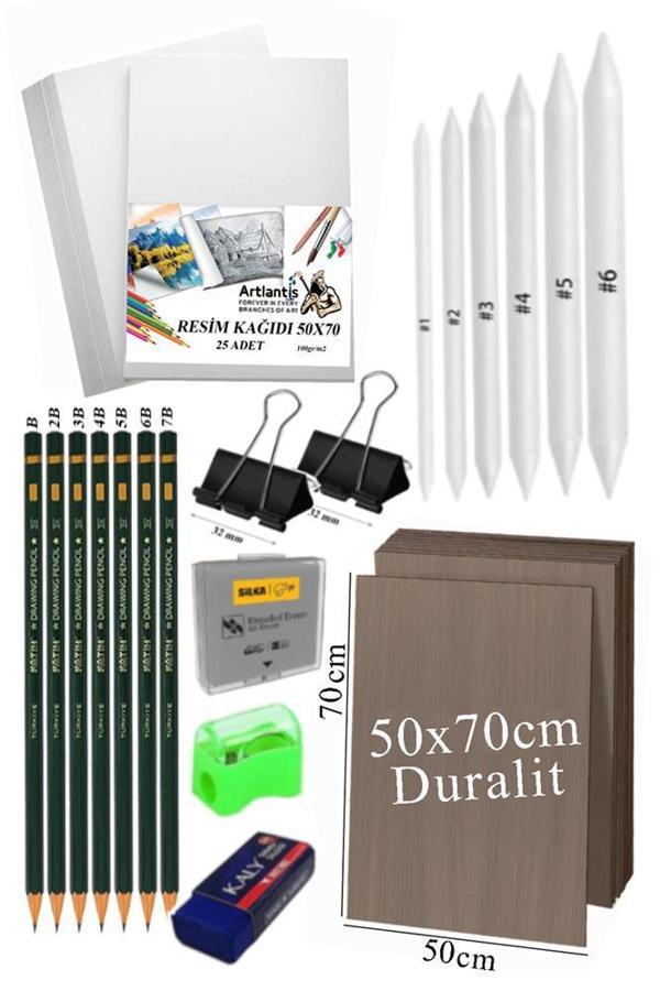 Karakalem Eskiz Çizim Seti Durolit Seti 50x70 cm 1 Paket Pastel Dağıtıcı Kalem Resim Kağıdı Dereceli Kalem Seti Hamur Si - Image 1
