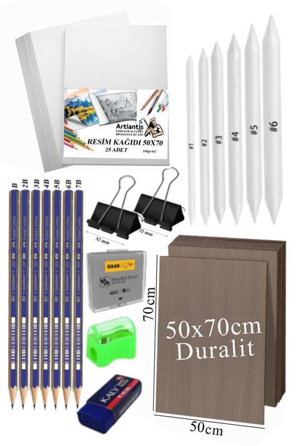 Karakalem Eskiz Çizim Seti Durolit Seti 50x70 cm 1 Paket Pastel Dağıtıcı Kalem Resim Kağıdı Faber Dereceli Kalem Seti Ha - Image 1