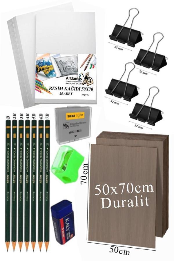 Karakalem Eskiz Çizim Seti Durolit Seti 50x70 cm 1 Paket Resim Kağıdı Dereceli Kalem Seti Hamur Silgi Sınav Silgisi - Image 1