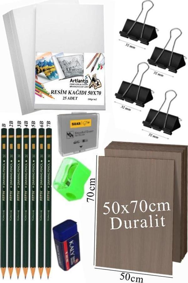 Karakalem Eskiz Çizim Seti Durolit Seti 50x70 cm 1 Paket Resim Kağıdı Dereceli Kalem Seti Hamur Silgi Sınav Silgisi - Image 1