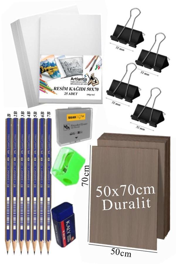 Karakalem Eskiz Çizim Seti Durolit Seti 50x70 cm 1 Paket Resim Kağıdı Faber Dereceli Kalem Seti Hamur Silgi Sınav Silgis - Image 1