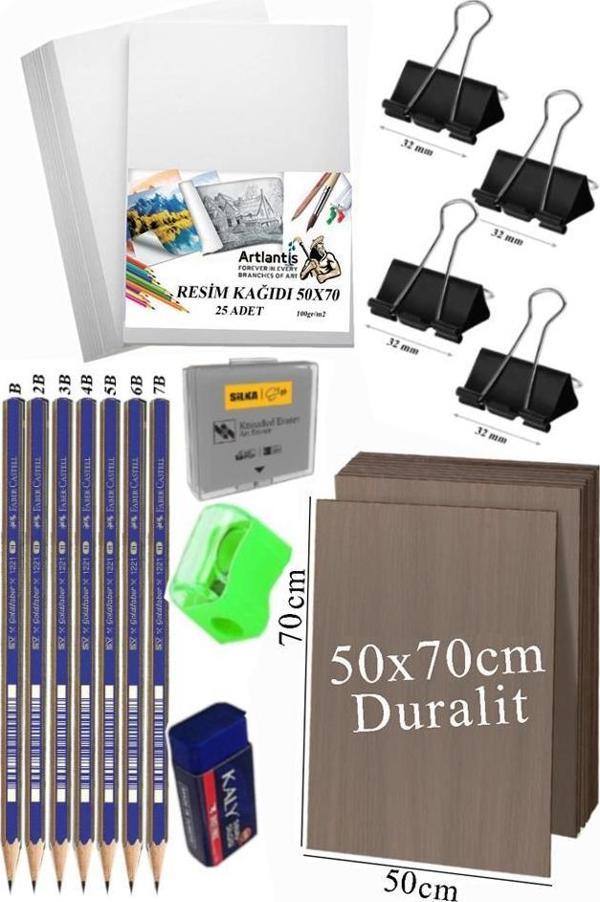 Karakalem Eskiz Çizim Seti Durolit Seti 50x70 cm 1 Paket Resim Kağıdı Faber Dereceli Kalem Seti Hamur Silgi Sınav Silgis - Image 1