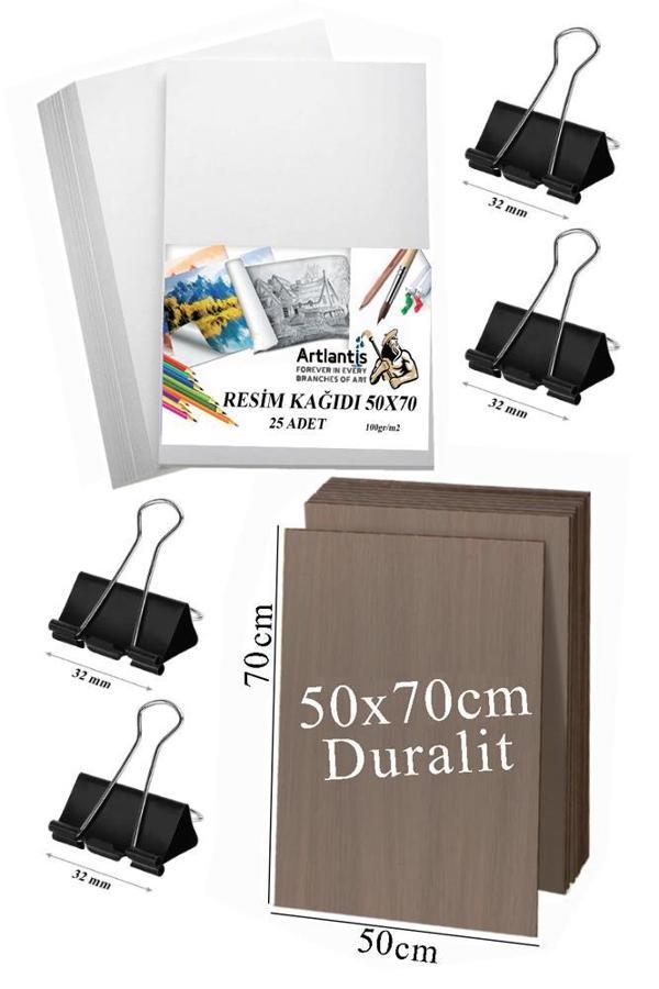 Karakalem Eskiz Çizim Seti Durolit Seti 50x70 cm Duralit 1 Adet 50x70 Resim Kağıdı 25 Adet Mandal Metal 4 Adet - Image 1