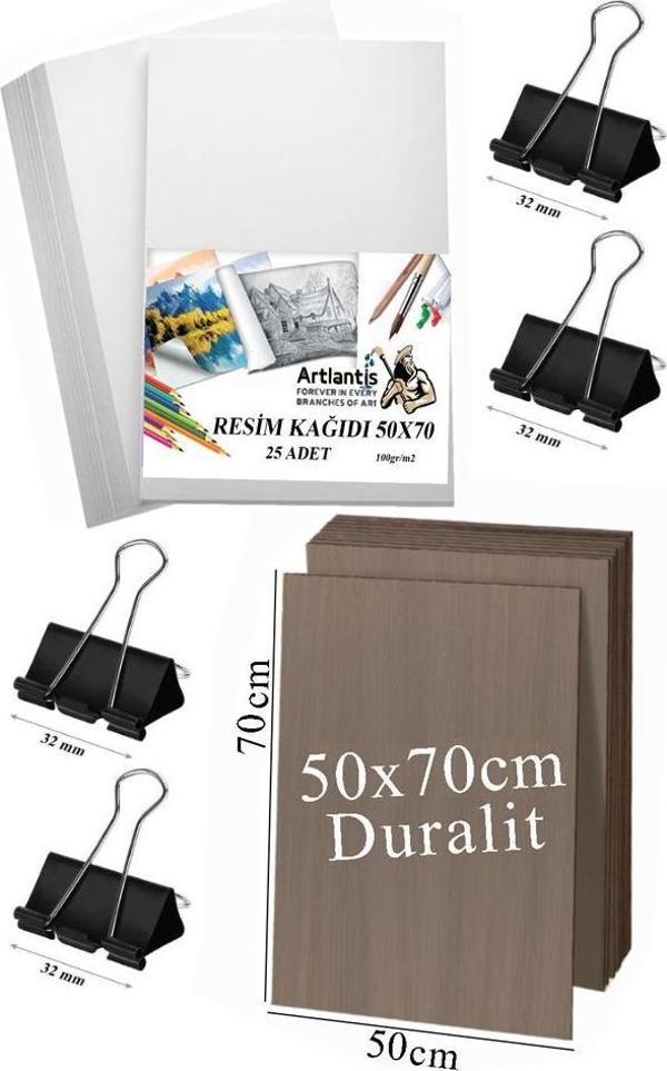 Karakalem Eskiz Çizim Seti Durolit Seti 50x70 cm Duralit 1 Adet 50x70 Resim Kağıdı 25 Adet Mandal Metal 4 Adet - Image 1