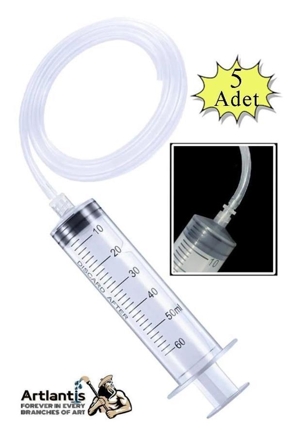 Plastik Şırınga Hortumlu Büyük 60 ml 5 Paket Sıvı Emme Enjektörü Okul Deney Evcil Hayvan Besleme - Image 1