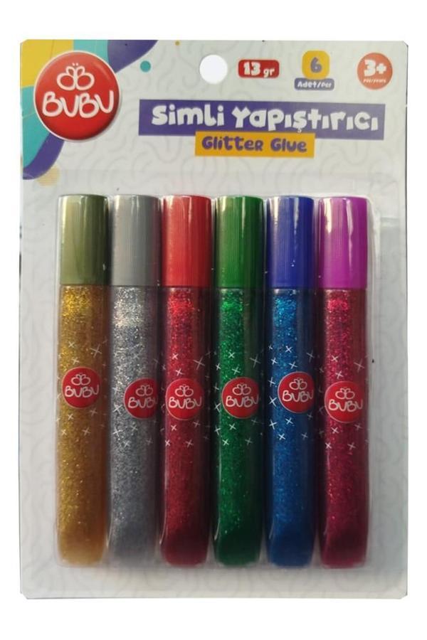 Simli Yapıştırıcı 6 Renk 1 Paket Simli Uhu 6 lı Anasınıfı Kreş Süsleme Etkinlik Yıkanabilir Zararsız - Image 1