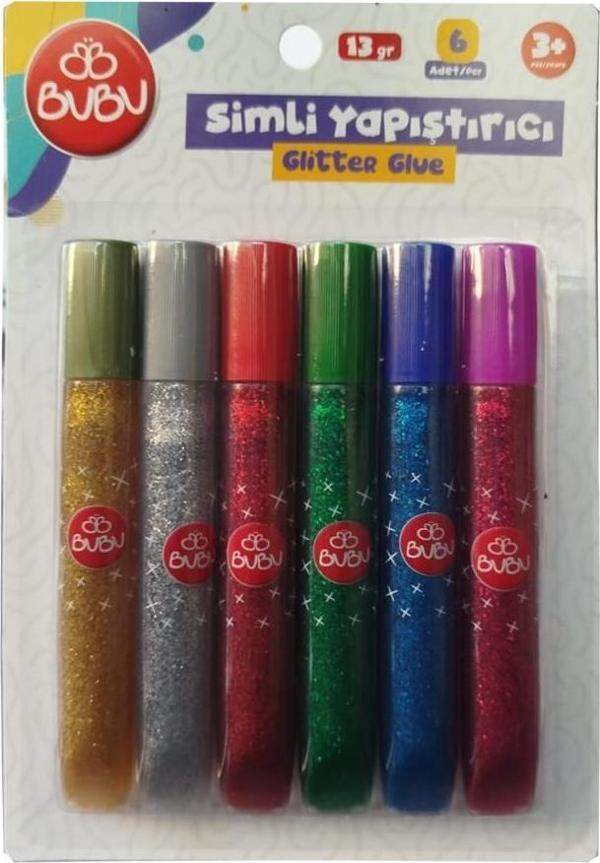 Simli Yapıştırıcı 6 Renk 1 Paket Simli Uhu 6 lı Anasınıfı Kreş Süsleme Etkinlik Yıkanabilir Zararsız - Image 1