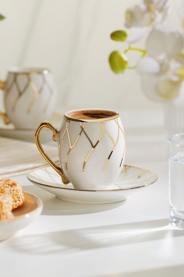 Nehir Dora 6 Kişilik 12 Parça Porselen Kahve Fincan Takımı - Image 1