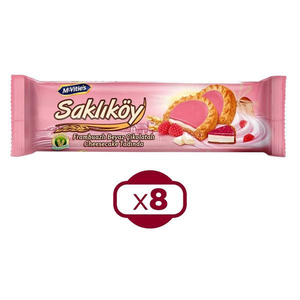 Ülker Saklıköy Frambuazlı Beyaz Çikolatalı Bisküvi 100 Gr x 8 Adet - Image 1