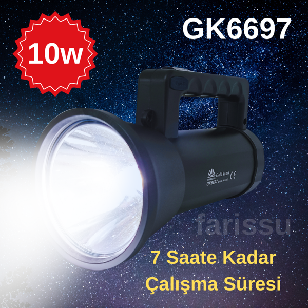 Gold Kama GK6697 Uzun Menzilli LED Şarj Edilebilir Projektör El Feneri 10W - Image 1