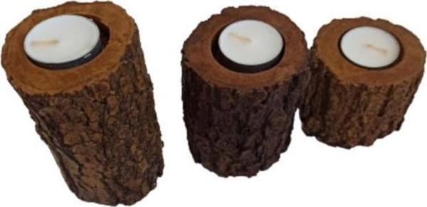 Simstyle Kütük Görünümlü 3 Lü Set Mumluk - Image 1