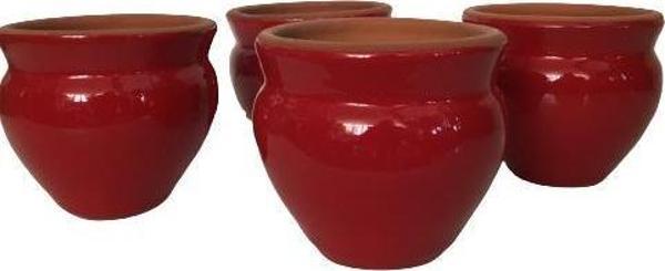 Dört Adet Sırlı Boyunlu Saksı (Kırmızı Renk) - Image 1