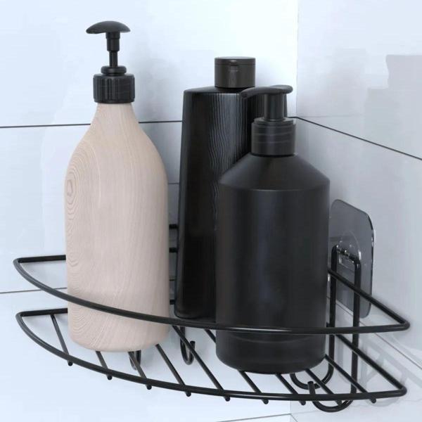 BUFFER® Yapışkanlı Banyo Köşeliği Kancalı Köşe Rafı Duş Şampuanlık Duvar Düzenleyici Organizer Raf - Image 1