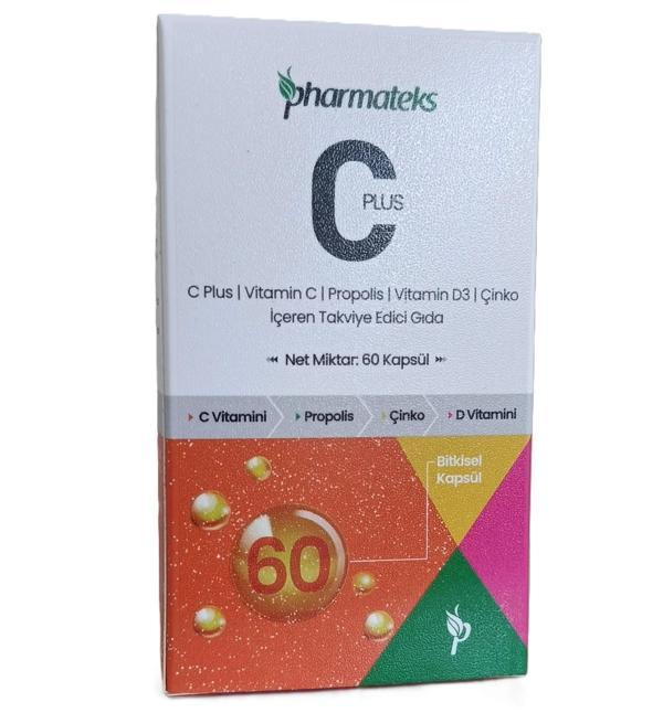 C Plus 60 Kapsül C Vitamini D Vitamini Propolis ve Çinko İçeren, Pharmateks - Image 1