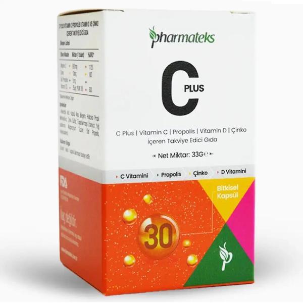 C Plus 30 Kapsül C Vitamini D Vitamini Propolis ve Çinko İçeren, Pharmateks - Image 1