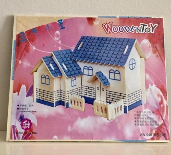 Wooden Toys Woodcraft Ahşap Maket Mavi Ev 3D Maket - Image 1