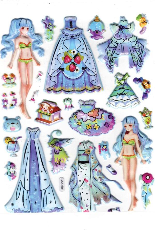 Sticker Kabartmalı Stiker Çıkartma Etiket (LAA601)-14x18 cm- Mavi Kız Prenses Giydirme - Image 1